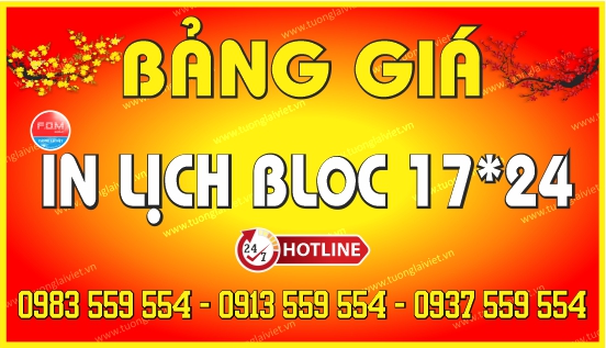 Bảng giá In Lịch Bloc 17x24