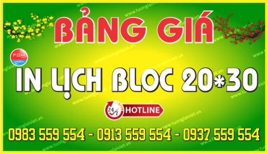 Bảng giá In Lịch Bloc 20x30