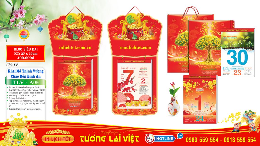 Lịch bloc cực đại 25x35 Khai Xuân Khởi Lộc
