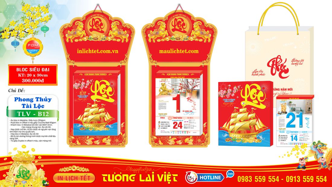 Lịch bloc siêu đại 20x30 Phong Thủy Tài Lộc